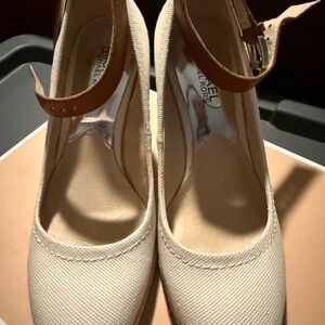 Michael Kors Cream and Tan Ankle Strap Heels